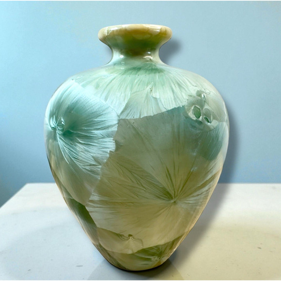 Louise Reding Studio Pottery Porcelain Vase Crystalline Glaze Green Signed 4” - Picture 1 of 14